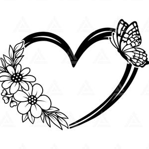 Blumenherz svg, Schmetterling Svh, Blumenherz Png, Hand gezeichnetes Herz, Gekritzel-Herz, Valentinstag. Schnittdatei Cricut, Png, Pdf, Vektor.