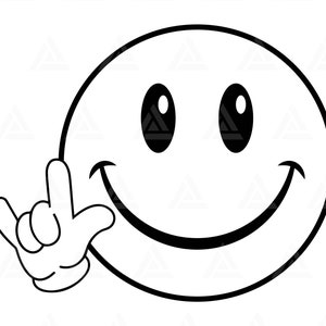 Cara Feliz Svg, Te Amo Signo de Mano, ASL, Cara Feliz Clipart, Cara Feliz Retro PNG. Cortar Archivo Cricut, Silueta, Png Pdf, Vector.