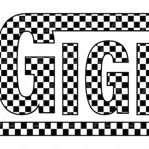 May include: Black and white checkered design spelling out the name "GIGI".