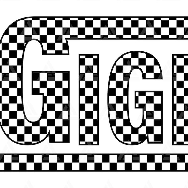 Checkered Gigi Svg, Gigi Png, Racing Grandma T-shirt Design, Retro Race Grandma Sublimation. Cut File Cricut, Png Pdf, Vector.