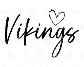 Vikings Script Heart Svg, Vikings School Spirit, Vikings Mascot, Vikings Png, Sports Cheer Mom Shirt. Cut File Cricut, Png Pdf, Vector.