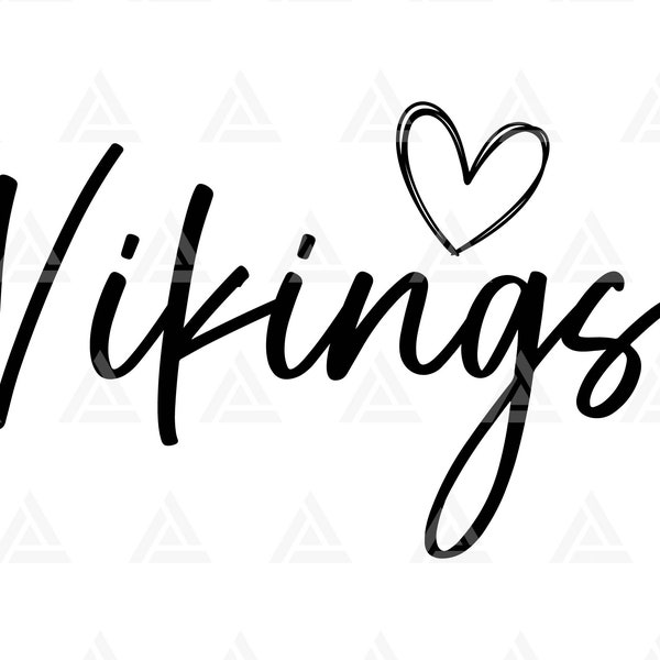 Vikings Script Heart Svg, Vikings School Spirit, Vikings Mascot, Vikings Png, Sports Cheer Mom Shirt. Cut File Cricut, Png Pdf, Vector.