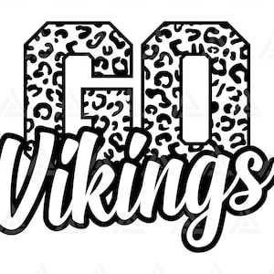 May include: Black and white graphic design of the number "60" with a leopard print pattern. The text "Vikings" is below the number.