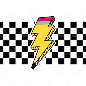 Raio de lápis xadrez SVG, lápis PNG, clipart de lápis, professor SVG, camiseta de professor. Arquivo de corte Cricut, silhueta, PNG PDF, vetor.