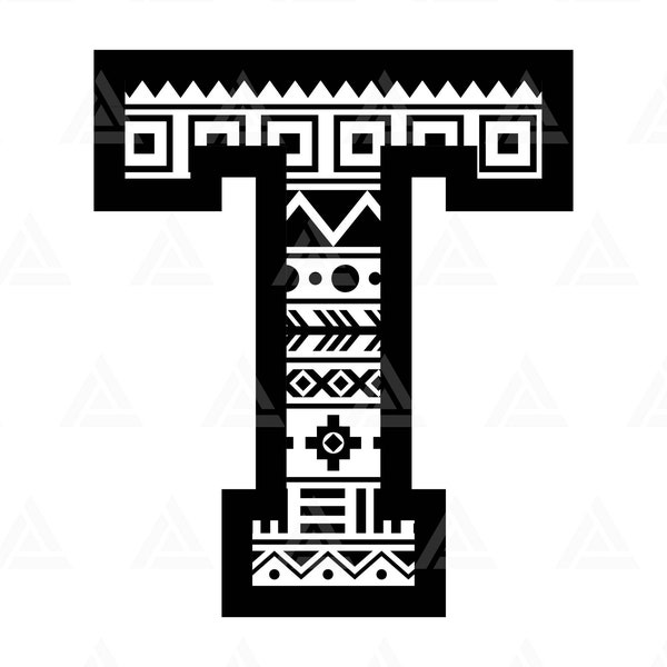 Tribal T Letter Svg, Aztec T Letter Svg, Tribal Aztec Alphabet, Aztec Font Letter Monogram. Cut File Cricut, Silhouette, Png Pdf Eps, Vector