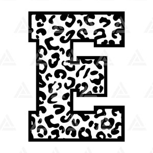 Leopard E Letter Monogramm SVG, Gepard E Letter Monogramm, Leopard College Schriftart Alphabet SVG. Cut Datei Cricut, Silhouette, Png Pdf Eps, Vektor