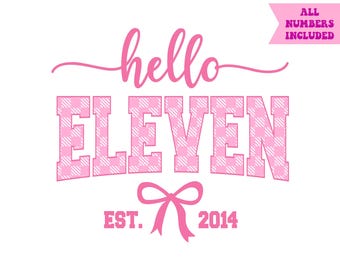 Hola Once SVG, Lazo rosa coqueto PNG, Imágenes prediseñadas para fiesta de 11º cumpleaños, Impresión de 11º cumpleaños. Archivo de corte Cricut, PNG PDF Vector.