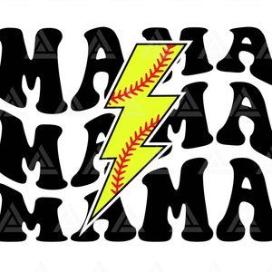Mama SVG, Softball Lightning Bolt SVG, Mama Png, Softball Mama T-shirt Design, Sport Mama Sublimation. Cut Datei Cricut, Png Pdf, Vektor.