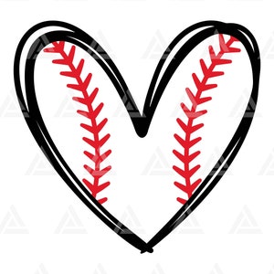 Baseball Heart Svg, Baseball Stitch, Baseball T-shirt, Baseball Cheer Mom, Doodle Heart. Taglia file cricut, silhouette, png pdf eps, vettoriale.
