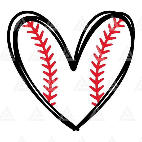 Baseball Heart Svg, Baseball Stitch, Baseball T-shirt, Baseball Cheer Mom, Doodle Heart. Cut File Cricut, Silhouette, Png Pdf Eps, Vector.