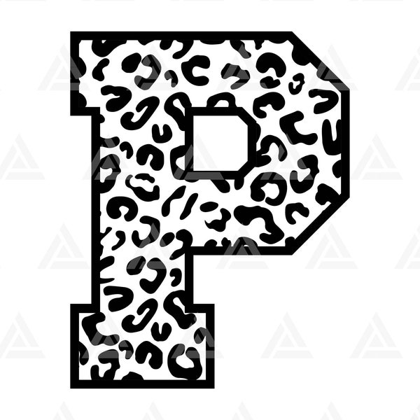 Leopard P Letter Monogram Svg, Cheetah P Letter Svg, Leopard Font Alphabet Svg. Cut File Cricut, Silhouette, Png Pdf Eps, Vector