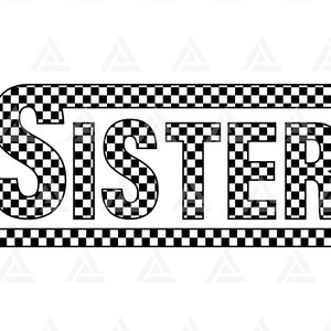 Geruite zuster Svg, zuster Png, Racing zuster T-shirt Design, Race zuster sublimatie, Retro zuster. Bestand knippen Cricut, Png Pdf, Vector.