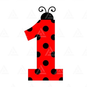 Mariquita Número Uno Svg, Primer Cumpleaños Svg, 1er Cumpleaños Svg, Números de Mariquita, Mariquita 1, Lunares. Cortar Archivo Cricut, Silueta, Png Pdf.