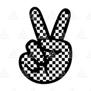 Mano de paz a cuadros SVG, Signo de paz de damas Svg, Dedos de paz, Signo de dos manos Svg. Cortar Archivo Cricut, Png Pdf, Vector, Vinilo, Pegatina, Calcomanía