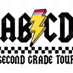 ABCD Professor Svg, Second Grade Tour Png, Lápis Relâmpago, Primeiro dia de aula, Volta às aulas, Camiseta de professor. Arquivo de corte Cricut, Vetor.