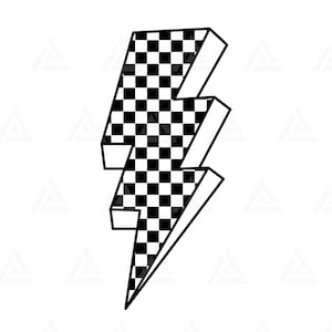 Checkered Lightning Bolt Svg, Checkered Thunder Svg, Checkerboard, Checkers Svg. Cut File Cricut, Silhouette, Png Pdf, Vector.