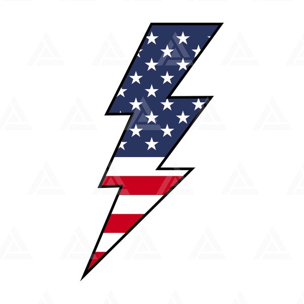 American Flag Lightning Bolt Svg, USA Flag Thunder Svg, 4th of July Svg, Independence Day. Cut File Cricut, Png Pdf , Vector, Stencil.