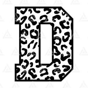 Monograma da letra D do leopardo Svg, letra D da chita Svg, alfabeto da fonte do leopardo Svg. Cortar Arquivo Cricut, Silhueta, Png Pdf Eps, Vetor