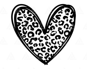 ヒョウのハート SVG、ヒョウ柄の手描きハート SVG、バレンタインデー