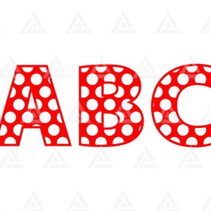 Alfabeto de lunares rojos Svg, Letras mayúsculas de lunares, Fuente de lunares, Monograma de letras de polca. Cortar archivo Cricut, Silhouette, Png pdf eps.