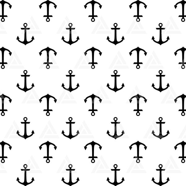 Seamless Anchor Pattern Svg, Nautical Pattern Svg, Ship Anchor Background. Cut File Cricut, Silhouette, Png Pdf Eps, Vector, Sticker, Decal.