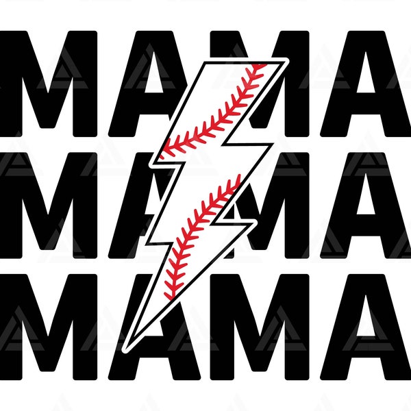 Mama Svg, Baseball Lightning Bolt Svg, Mama Png, Baseball Mom T-shirt Design, Sports Mama Sublimation. Cut File Cricut, Png Pdf, Vector.