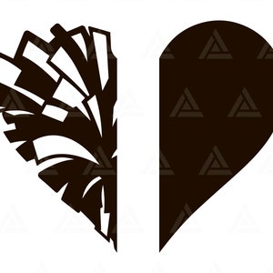 Pom Pom Heart Svg, Pom Pom Heart Png, Monograma de coração, Vibrações do dia do jogo, Cheer Mom, Cheerleader. Cortar arquivo Cricut, Png Pdf, vetor, estêncil.