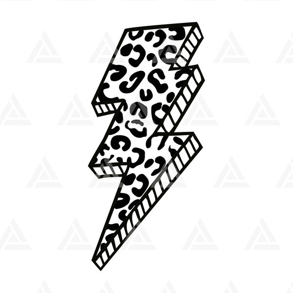 Leopard Lightning Bolt Svg, Doodle Leopard Thunder Svg, Cheetah Print Flash Svg. Cut File Cricut, Silhouette, Png Pdf, Vector.