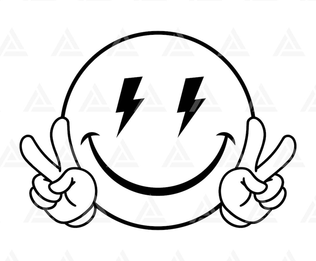 Happy Face Svg, Peace Sign Svg, Happy Face Lightning Bolt Eyes Clipart