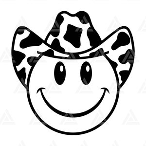 Cowboy Happy Face Svg, Impression de vache, Cowgirl Happy Face, Happy Face Clipart, Nashville. Couper le fichier Cricut, Silhouette, Png Pdf, Vecteur.