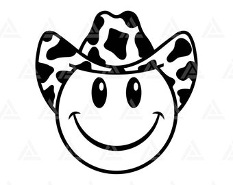Cowboy glückliches Gesicht SVG, Kuh Druck, Cowgirl glückliches Gesicht, glückliches Gesicht Clipart, Nashville. Cut Datei Cricut, Silhouette, Png Pdf, Vektor.