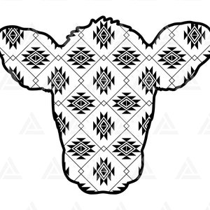 Vache Tribal Svg, vache aztèque Svg, vache tête Svg, sud-ouest, Boho ethnique, ferme signe. Couper le fichier Cricut, Png Pdf, vecteur, pochoir, vinyle.