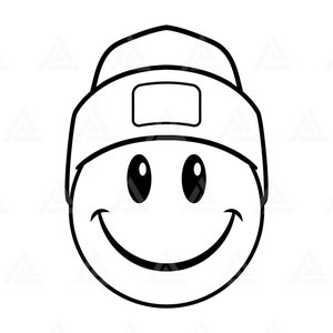 Glückliches Gesicht SVG, Beanie Hut SVG, glückliches Gesicht Clipart, Retro glückliches Gesicht PNG, nur gute Stimmung. Schnittdatei Cricut, Silhouette, Png, Pdf, Vektor.