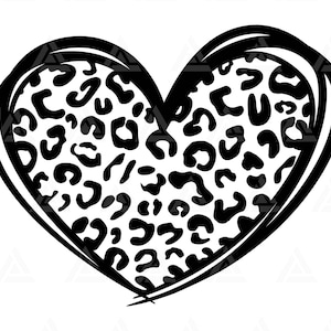 Leopard Hart Svg, Leopard Hand Getekend Hart Svg, Cheetah Spots Svg. Cut File Cricut, Silhouet, Png Pdf Eps, Vector, Vinyl, Sticker, Decal