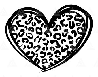 Leopard Heart Svg, Leopard Hand Drawn Heart Svg, Cheetah Spots Svg. Cut File Cricut, Silhouette, Png Pdf Eps, Vector, Vinyl, Sticker, Decal