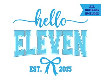 Hola Once SVG, Lazo Coqueto Azul PNG, Imágenes prediseñadas para fiesta de cumpleaños, Impresión para decoración de cumpleaños. Archivo de corte Cricut, PNG PDF Vector.
