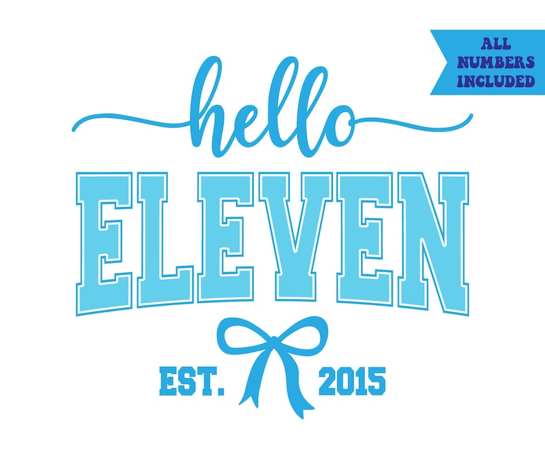 Hello Eleven Svg, Blue Coquette Bow Png, Birthday Party Clipart ...