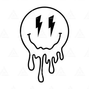 Cara feliz derretida Svg, ojos con forma de rayo, cara feliz derretida goteando Png, solo buenas vibras. Archivo de corte Cricut, silueta, Png Pdf, vector.