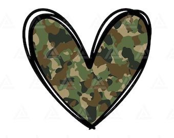 ぷっくりハートタグ　カモフラ　No.278 迷彩ハート SVG、手描きハート SVG、バレンタインデー SVG、兵士 SVG