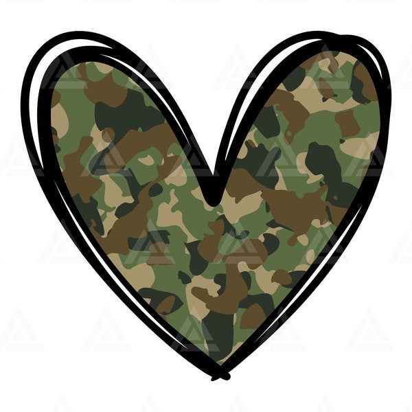 Camouflage Heart Svg, Hand Drawn Heart Svg, Valentine's Day Svg, Soldier Svg. Cut File Cricut, Png Pdf Eps, Vector, Vinyl, Sticker.