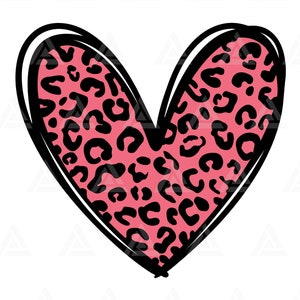 Pink Leopard Heart Svg, Hand Drawn Heart Svg, Valentine’s Day Svg, Cheetah Spots. Fichier coupé Cricut, Png Pdf Eps, Vecteur, Autocollant, Décalque.
