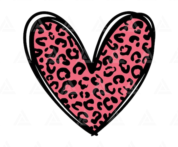 Pink Leopard Heart Svg, Hand Drawn Heart Svg, Valentine's Day Svg, Cheetah Spots. Cut File Cricut, Png Pdf Eps, Vector, Sticker, Decal.