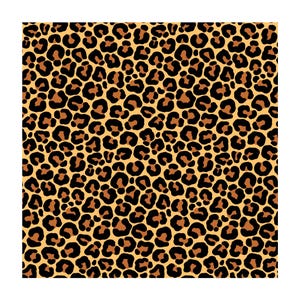 May include: A repeating leopard print pattern featuring irregular black outlines and dark brown spots set against a light tan background. The design consists of a dense, continuous arrangement of these organic shapes covering the entire surface.