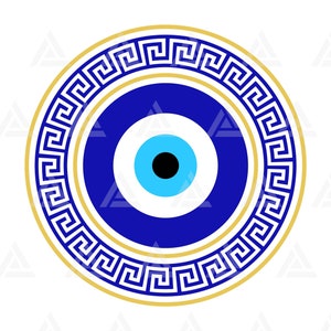 Turecki Zły Oko Svg, Okrągły Grecki Klucz Ramki Svg, Grecki Zły Oko, Boho Zły Oko Amulet, Grecka Fala Obramowanie. Wytnij Plik Cricut, Png Pdf Eps.