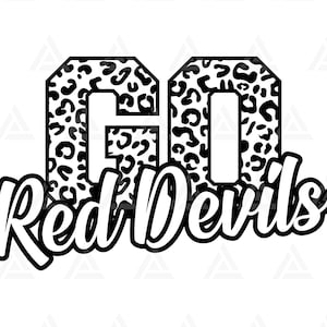 Go Red Devils Leopard Svg, Go Red Devils Football Svg, Run Red Devils Svg, Cheer Mom camiseta, Go Team. Cortar archivo Cricut, Png Pdf, Vector.