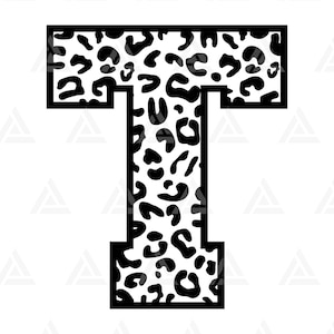 Leopard T Letter Monogram Svg, Cheetah T Letter Svg, Leopard Font Alphabet Svg. Cut File Cricut, Silhouette, Png Pdf Eps, Vector