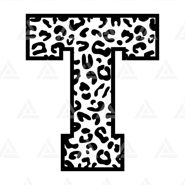 Leopard T-Buchstaben-Monogramm-Svg, Gepard-T-Buchstabe-Svg, Leopard Schrift-Alphabet-Svg. Cut Datei Cricut, Silhouette, Png Pdf Eps, Vektor