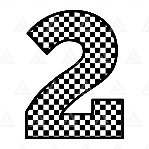 Checkered Number Two Svg, Checkered 2 Svg, Checkerboard Svg, Checkers Square Pattern. Cut File Cricut, Silhouette, Png Pdf, Vector.