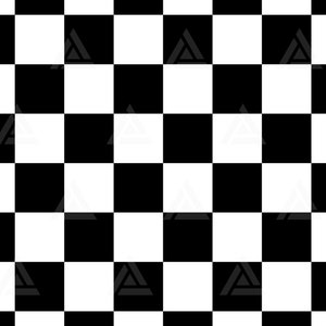 May include: A black and white checkered pattern. The design consists of evenly sized squares, alternating between black and white. The pattern is a classic design, often used in fashion and decor.