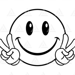 Cara Feliz Svg, Signo de Paz Svg, Cara Feliz Clipart, Cara Feliz Retro PNG, Sólo Buenas Vibraciones. Cortar Archivo Cricut, Silueta, Png Pdf, Vector.